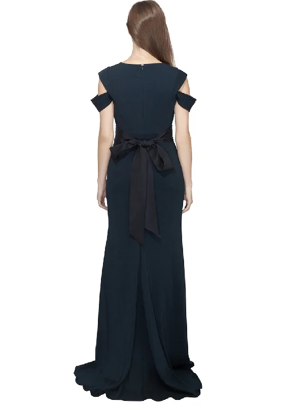 Dark Navy with Gold Beaded Belt Crepe Gown (US 6)