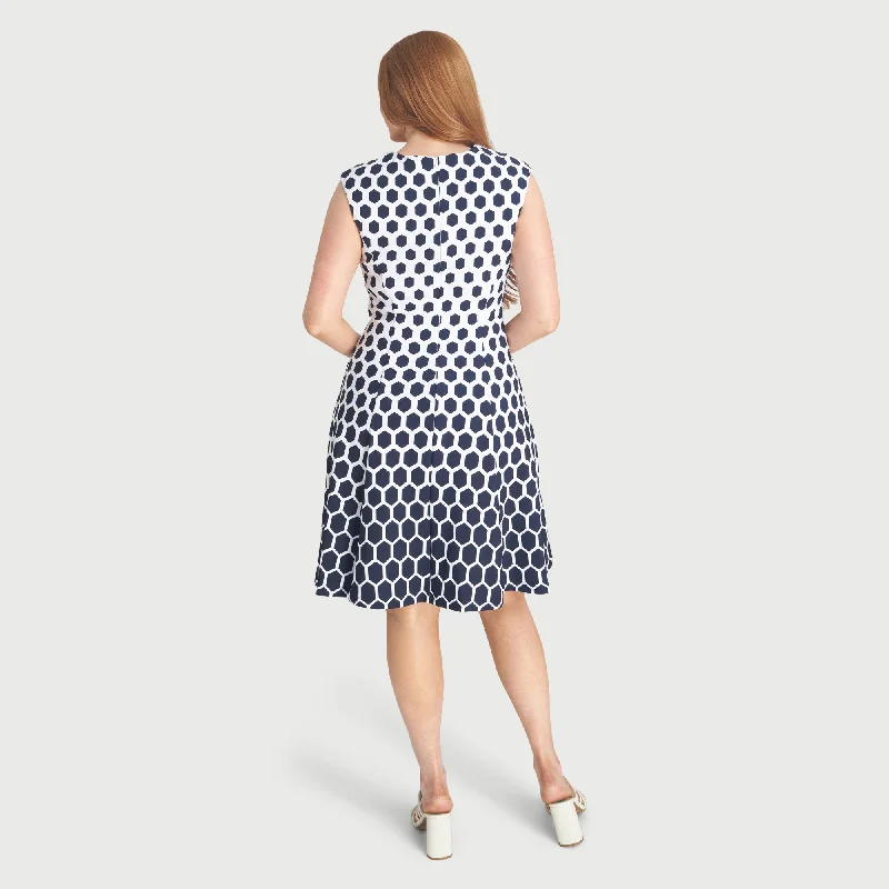 Becca Navy Polka Dot A-Line Dress