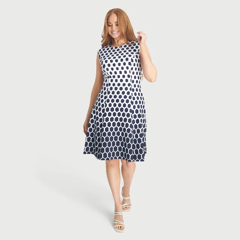 Becca Navy Polka Dot A-Line Dress