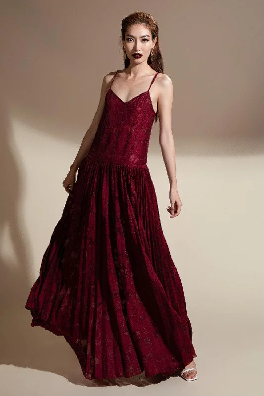 Brittany Flared Camisole Brocade Organza Maxi Dress