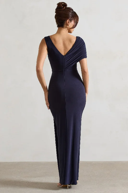 Capella | Navy Asymmetric Wrap Maxi Dress