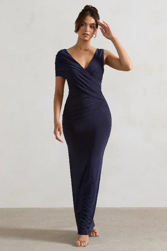 Capella | Navy Asymmetric Wrap Maxi Dress