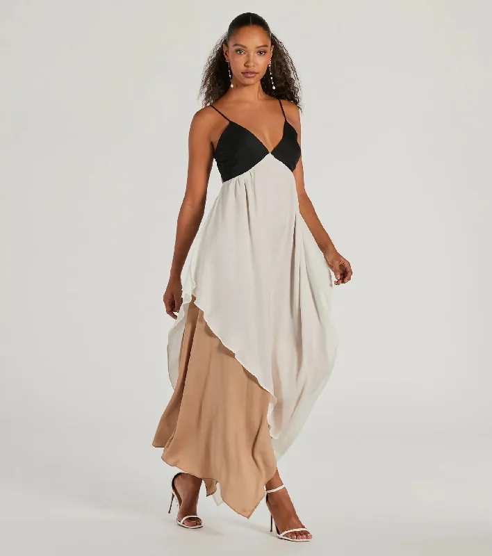 Chic Passion V-Neck Color Block Maxi Dress