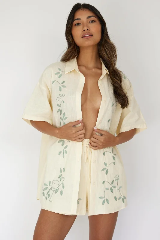 Ciao Ciao Embroidered Button-Up Shirt Butter