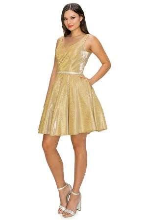 Gold V Neck Junior Bridesmaid Dress for Women, Sizes XS-3XL