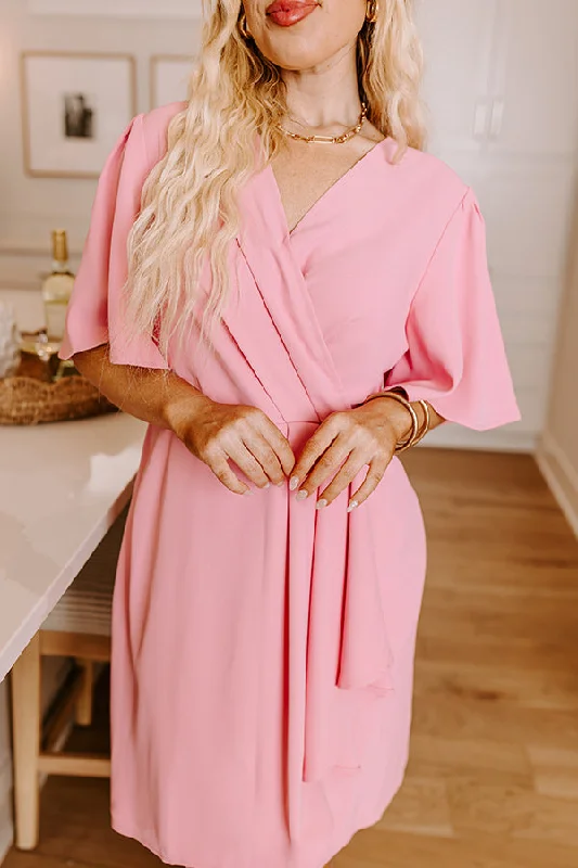 Classy Girl Faux Wrap Mini Dress in Pink Curves