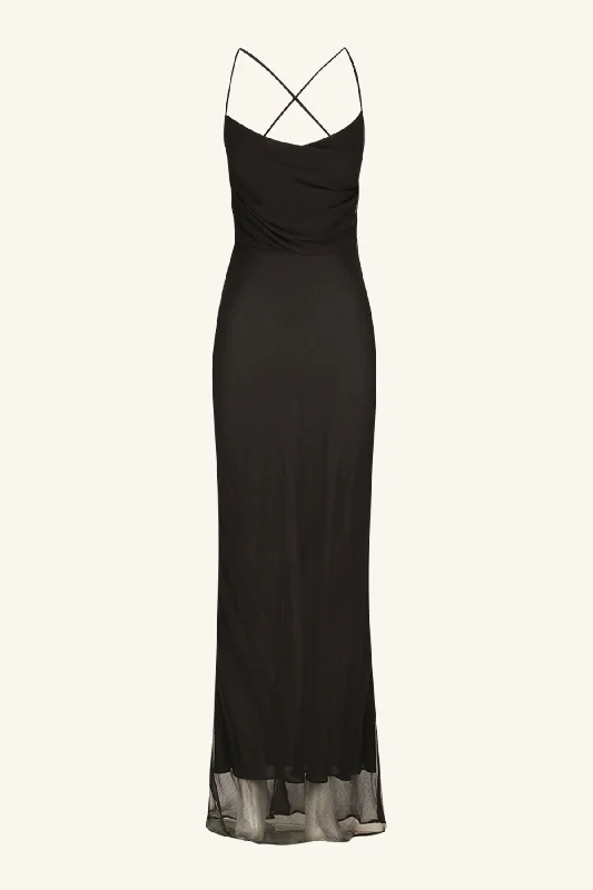 CLAUDE LACE BACK BIAS MAXI DRESS - BLACK