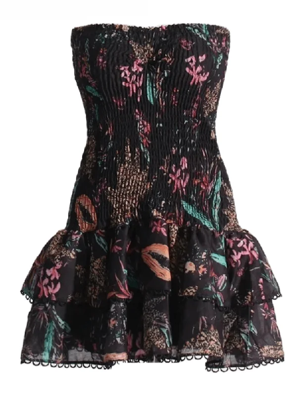 Cora Strapless Print Mini Dress - Black Floral