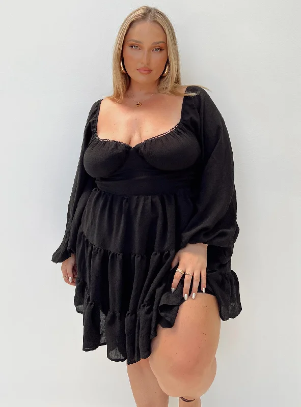 Danny Long Sleeve Mini Dress Black Curve