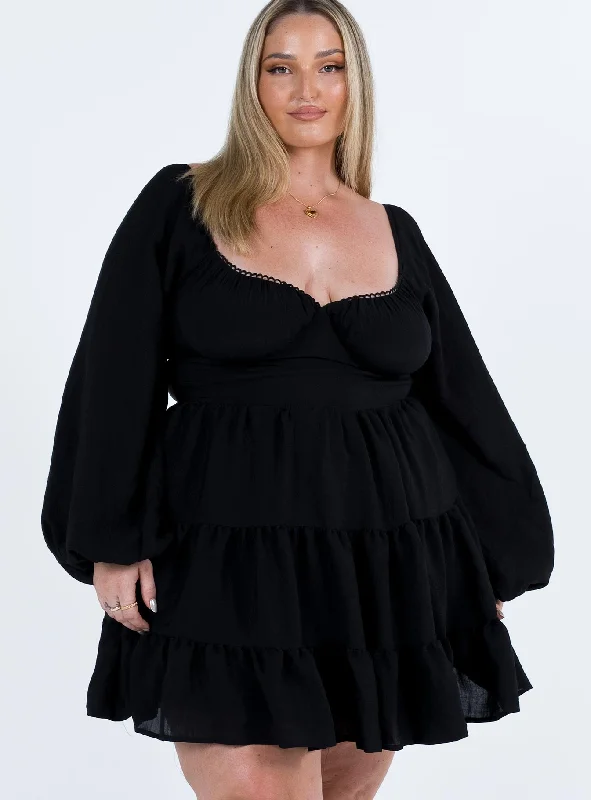 Danny Long Sleeve Mini Dress Black Curve