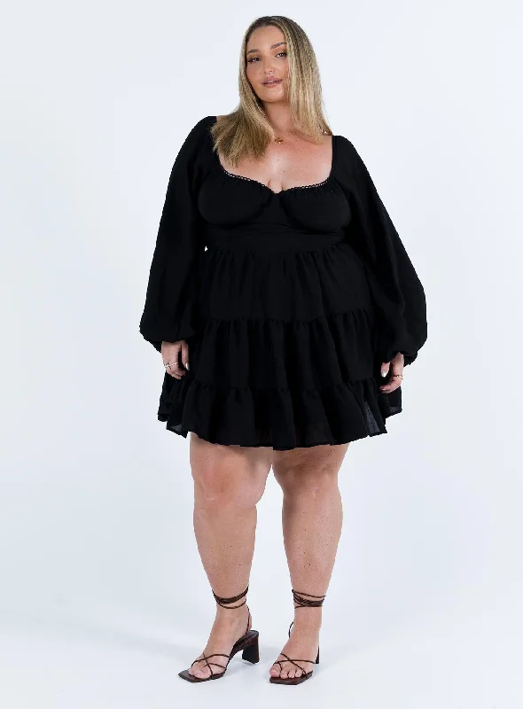 Danny Long Sleeve Mini Dress Black Curve