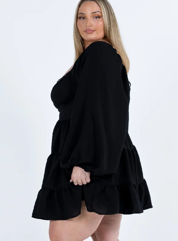 Danny Long Sleeve Mini Dress Black Curve