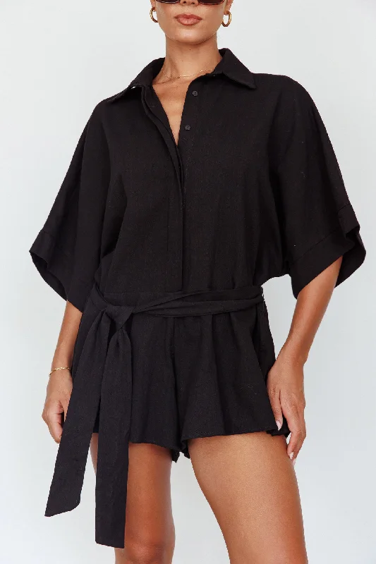 Daytona Beach Button-Up Romper Black