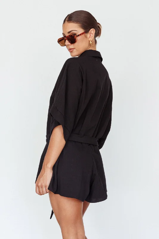 Daytona Beach Button-Up Romper Black