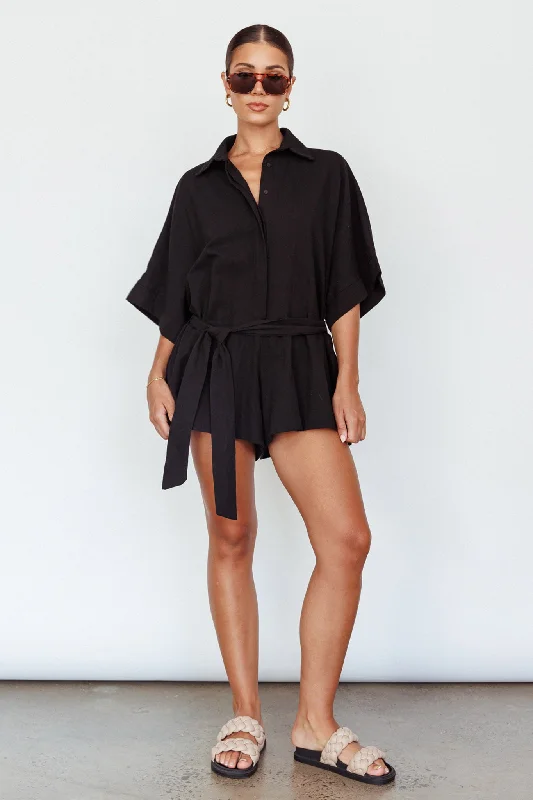 Daytona Beach Button-Up Romper Black