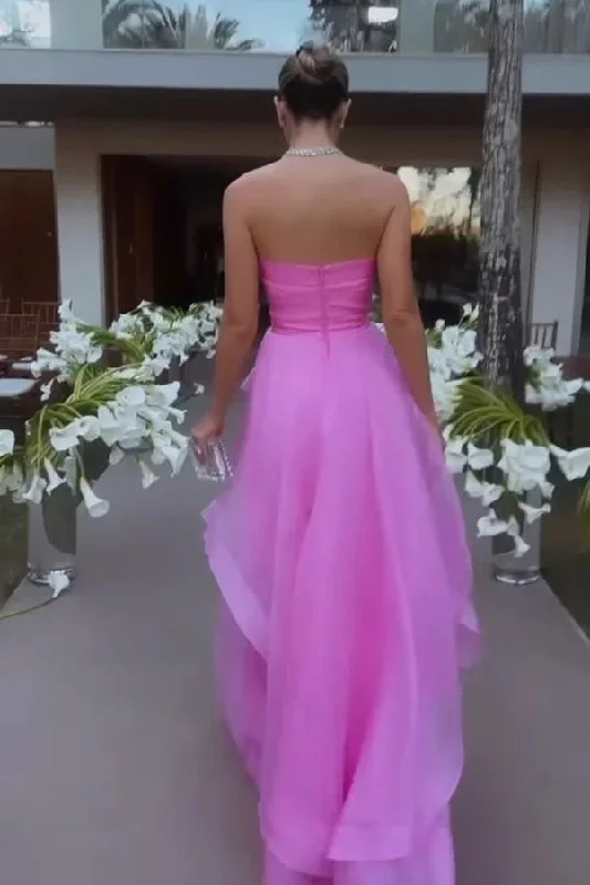 Elegant Strapless Layered Pink Prom Dresses Long Formal Gowns PSK538