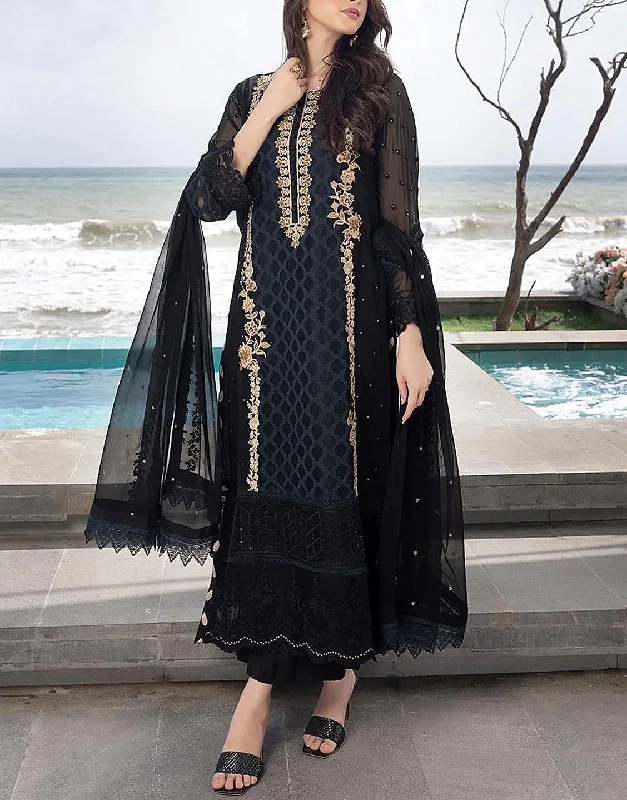 Adorable Heavy Embroidered Black Chiffon Wedding Dress 2024 (DZ16609)