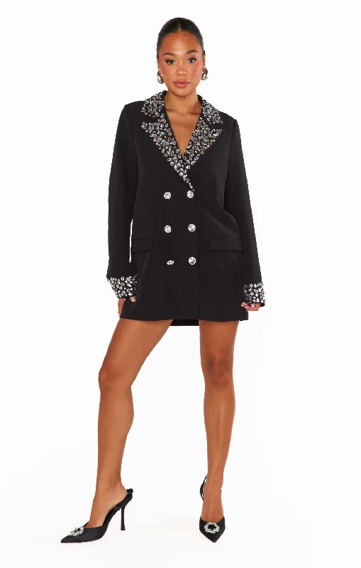 Extra Bling Blazer Dress ~ Jeweled Black Suiting