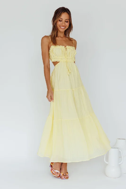 Eyona Cut-Out Waist Tie Maxi Dress Lemon