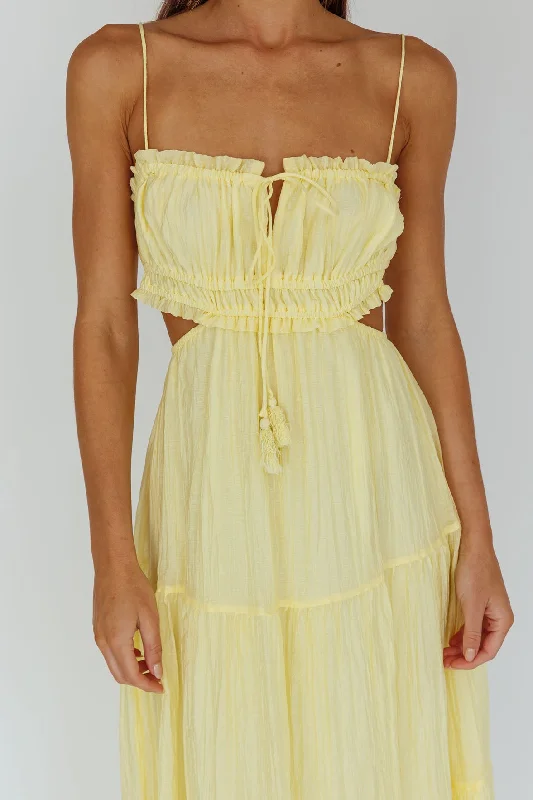 Eyona Cut-Out Waist Tie Maxi Dress Lemon