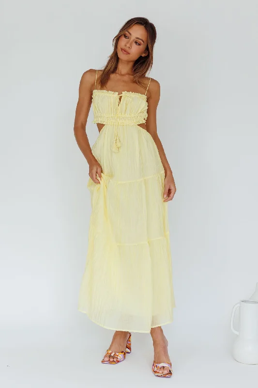 Eyona Cut-Out Waist Tie Maxi Dress Lemon