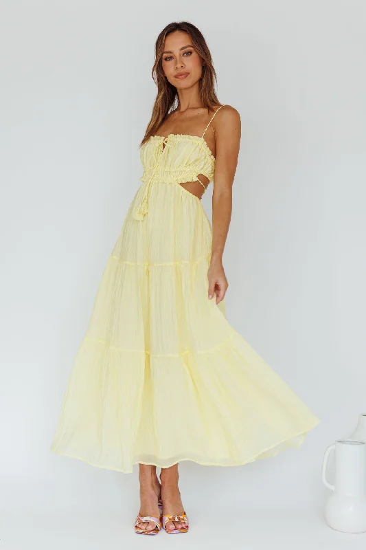 Eyona Cut-Out Waist Tie Maxi Dress Lemon