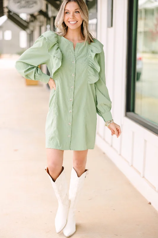 Feeling My Best Sage Green Ruffled Dress