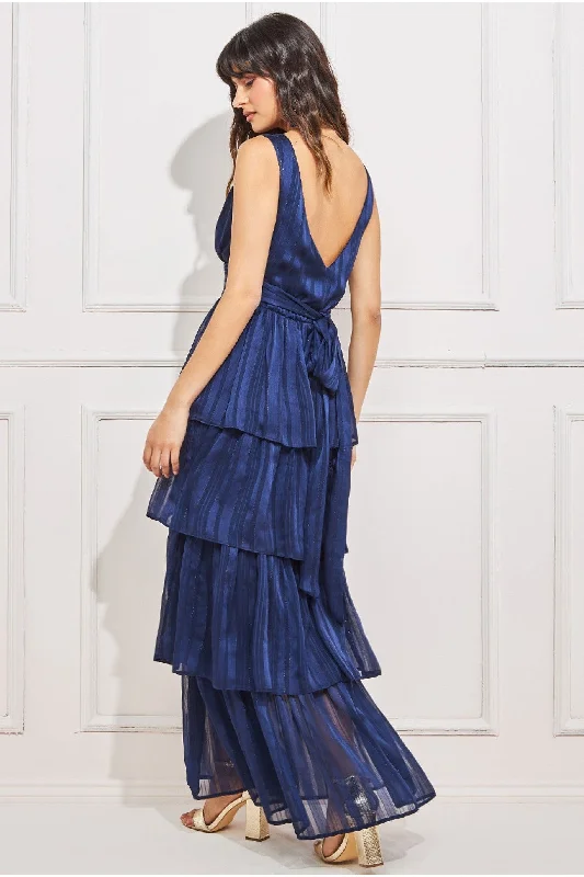 Goddiva Tiered Chiffon Maxi Dress - Navy