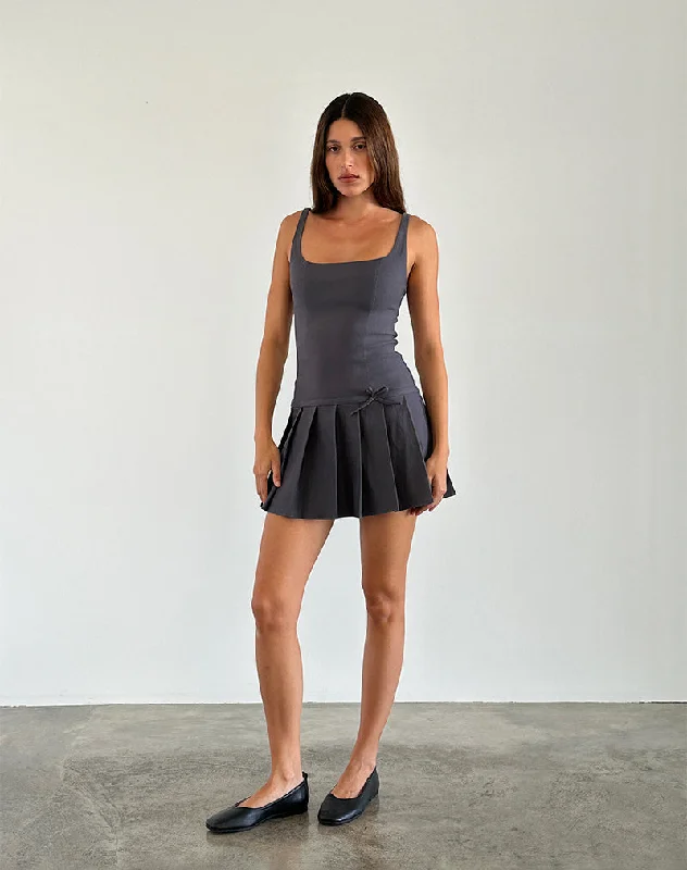 Jadzia Drop Waist Mini Dress in Charcoal Grey