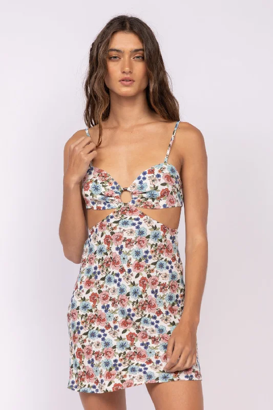 Jamie White Floral Drop Print O-Ring Dress