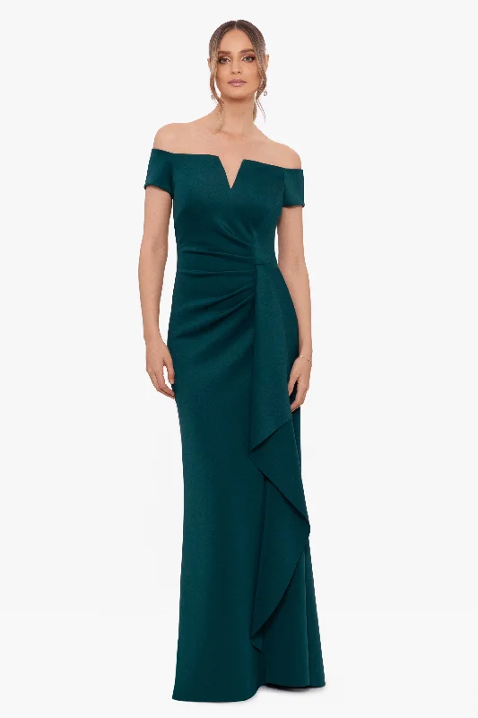 ""Jenine"" Long Scuba Crepe Off the Shoulder Dress