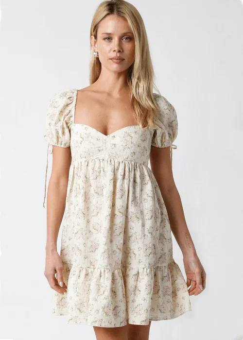 Jessie Cream and Pink Floral Babydoll Mini Dress