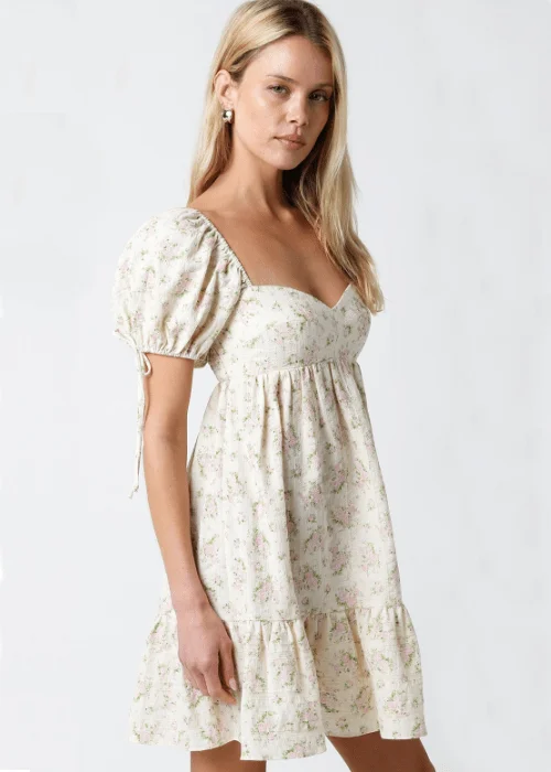 Jessie Cream and Pink Floral Babydoll Mini Dress