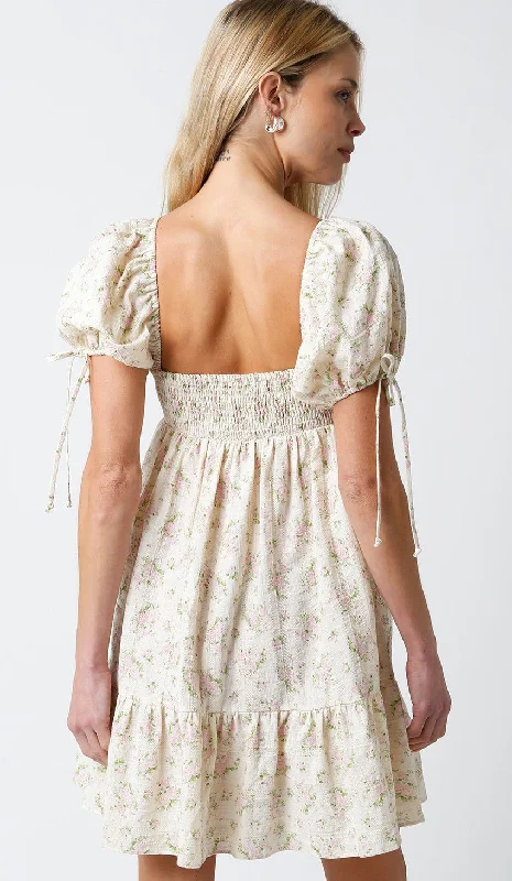 Jessie Cream and Pink Floral Babydoll Mini Dress