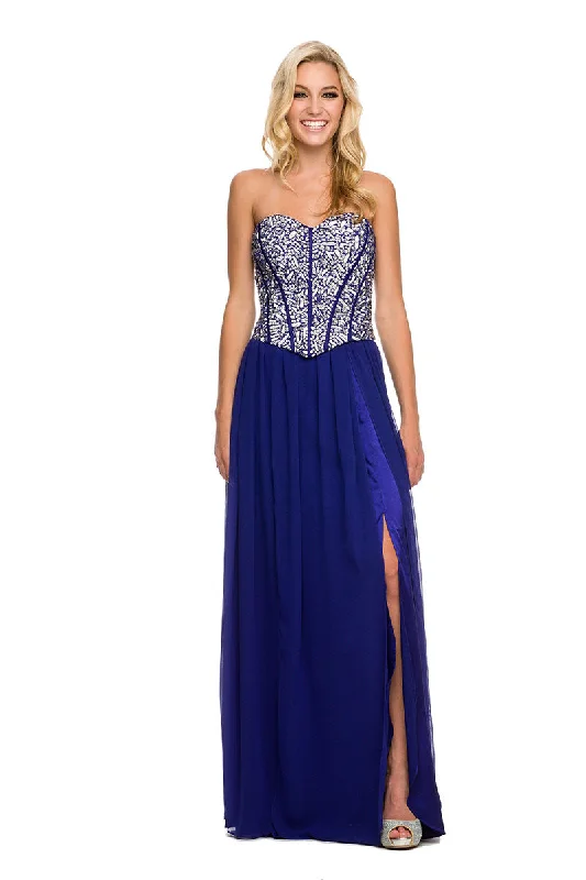 Jewel Corset top, Side slit Long Beaded Dress_2593 BY NARIANNA