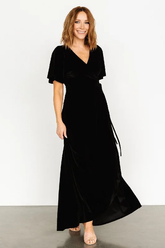 Katelyn Velvet Maxi Wrap Dress | Black