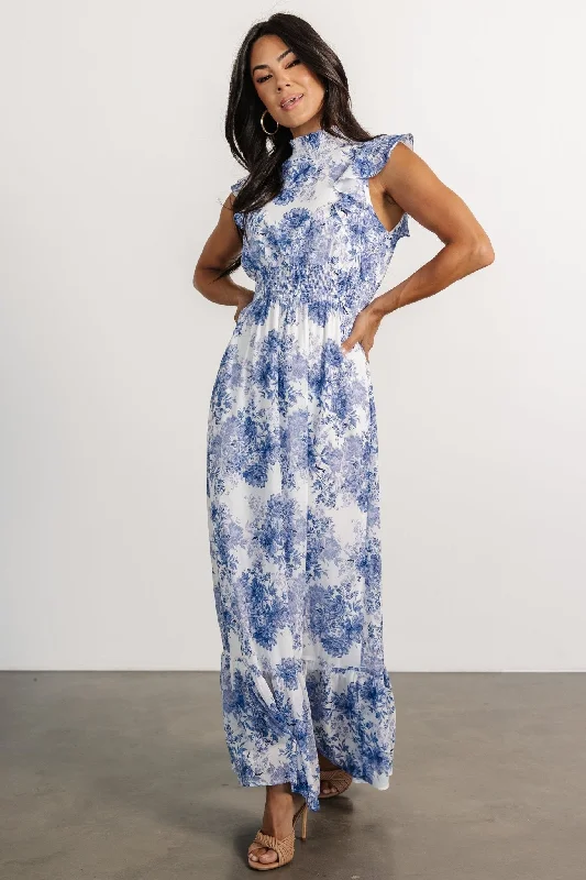 Kearny Ruffle Maxi Dress | White + Blue Floral