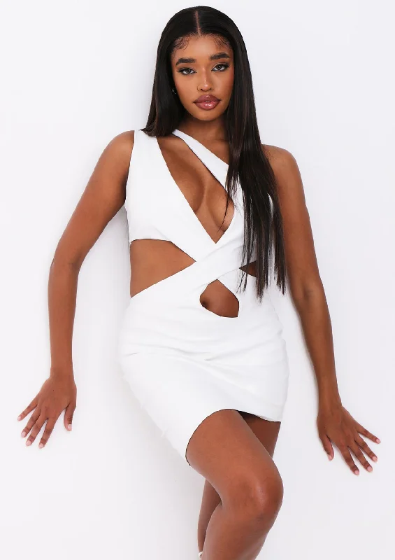 Kendall Ivory PU Cut Out One Shoulder Mini Dress