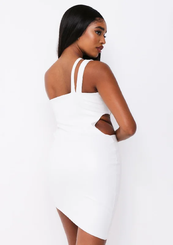 Kendall Ivory PU Cut Out One Shoulder Mini Dress