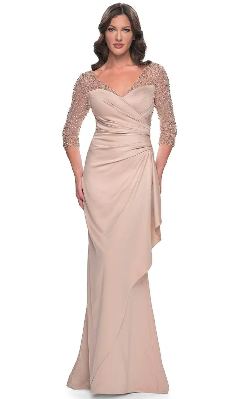 La Femme 31011 - Illusion Satin Evening Gown