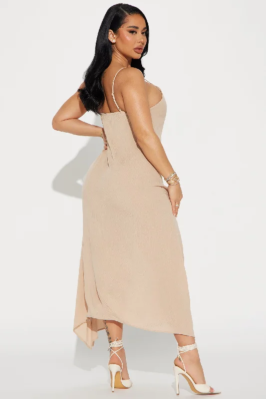 Lace Up Cami Maxi Dress - Tan