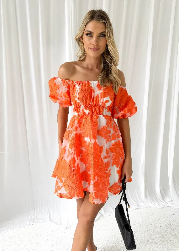 Lania Dress - Orange Jacquard