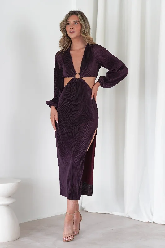 Lennon Ribbed Cut Out Maxi Dress| Dark Purple