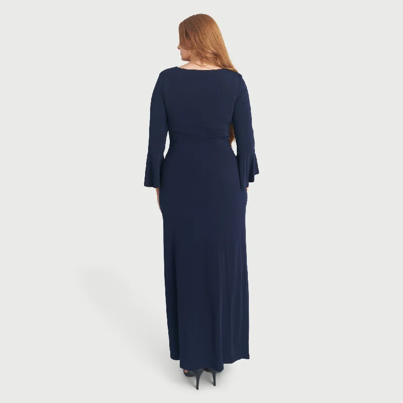 Lisa 2.0 Floor Length Navy Faux Wrap Dress