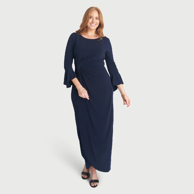 Lisa 2.0 Floor Length Navy Faux Wrap Dress