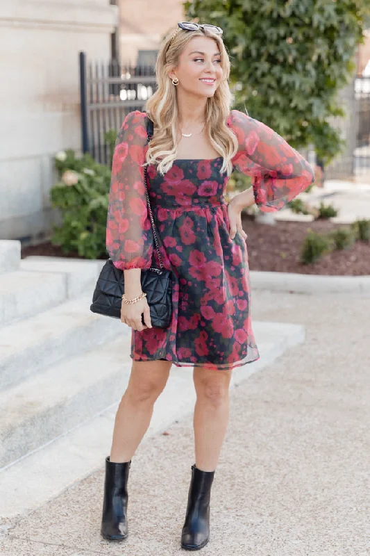 Living On Love Rose Printed Organza Mini Dress