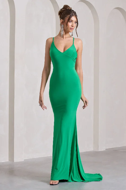 Lucky Number | Green Cross Back Fishtail Maxi Dress