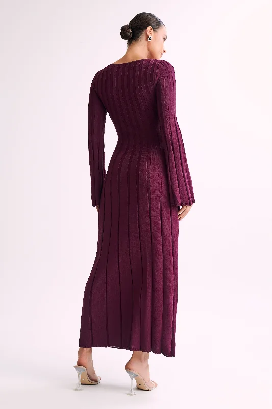 Mabel Long Sleeve Knit Maxi Dress - Plum