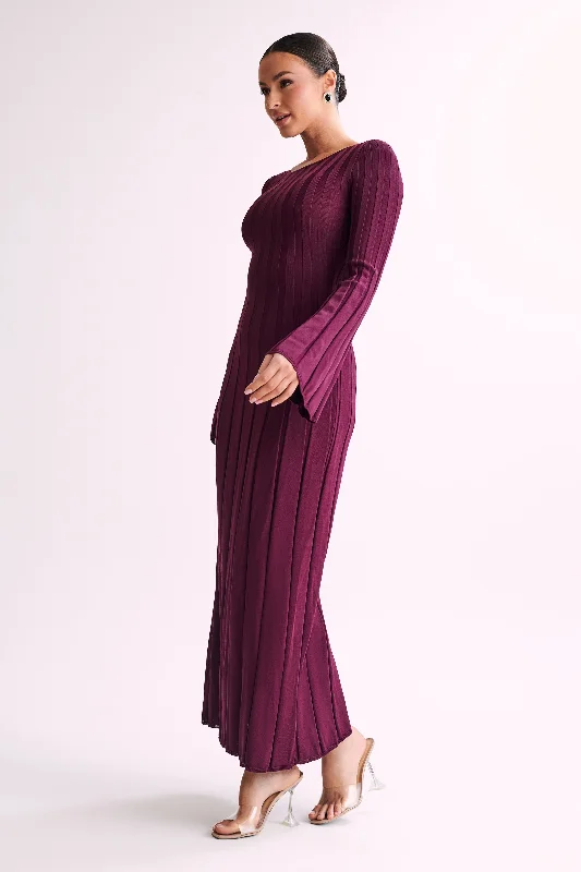 Mabel Long Sleeve Knit Maxi Dress - Plum