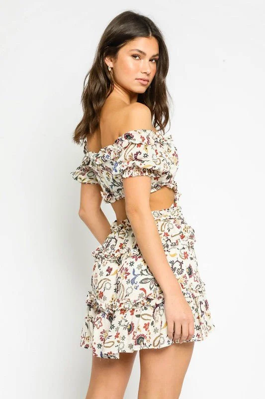 Maya Ivory Floral Off-the-Shoulder Mini Dress